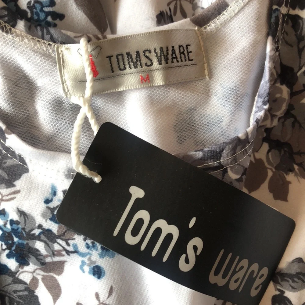 Tom’s Ware Skater Dress White Blue & Grey Floral M - Picture 4 of 6